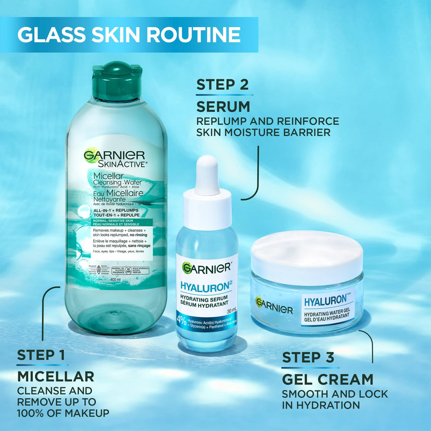 Garnier Hyaluronic Acid Face Serum, With Aloe Vera, Pro-Ceramides, Glycerin, Panthenol, Glass Skin, Reinforce Skin's Moisture Barrier, Hydrating, Replumpling, Normal To Combination, Vegan, 30ml 🍁 All In One Marketplace Canada