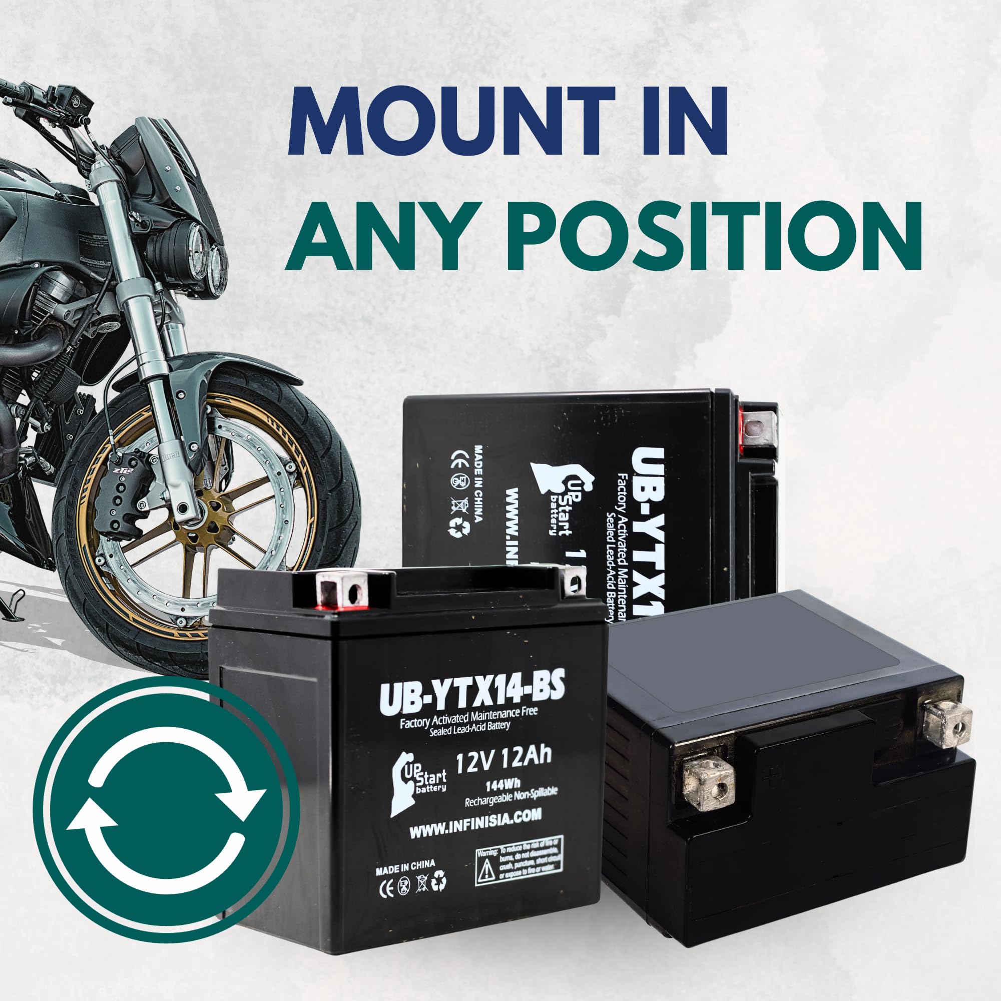 YTX14-BS Battery - Motorcycle Battery, ATV Battery 12V 12AH, UTV, 4 Wheeler, Snowmobile, Powersports Batteries - Compatible with Honda Rancher 350, Buell Blast, Yamaha - Sealed Lead Acid 12 Volt AGM 🍁 All In One Marketplace Canada
