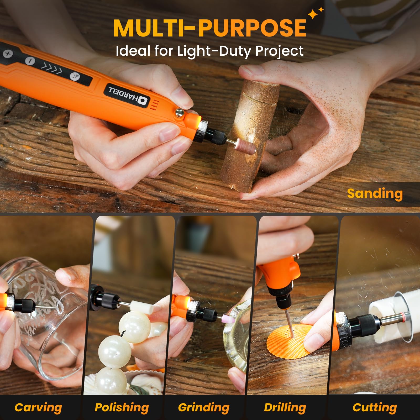 HARDELL Mini Cordless Rotary Tool, 5-Speed and USB Charging Rotary Tool Kit, Multi-Purpose 3.7V Power Rotary Tool with 61 Accessories for Sanding, Polishing, Drilling, Etching, Engraving, DIY Crafts 🍁 All In One Marketplace Canada