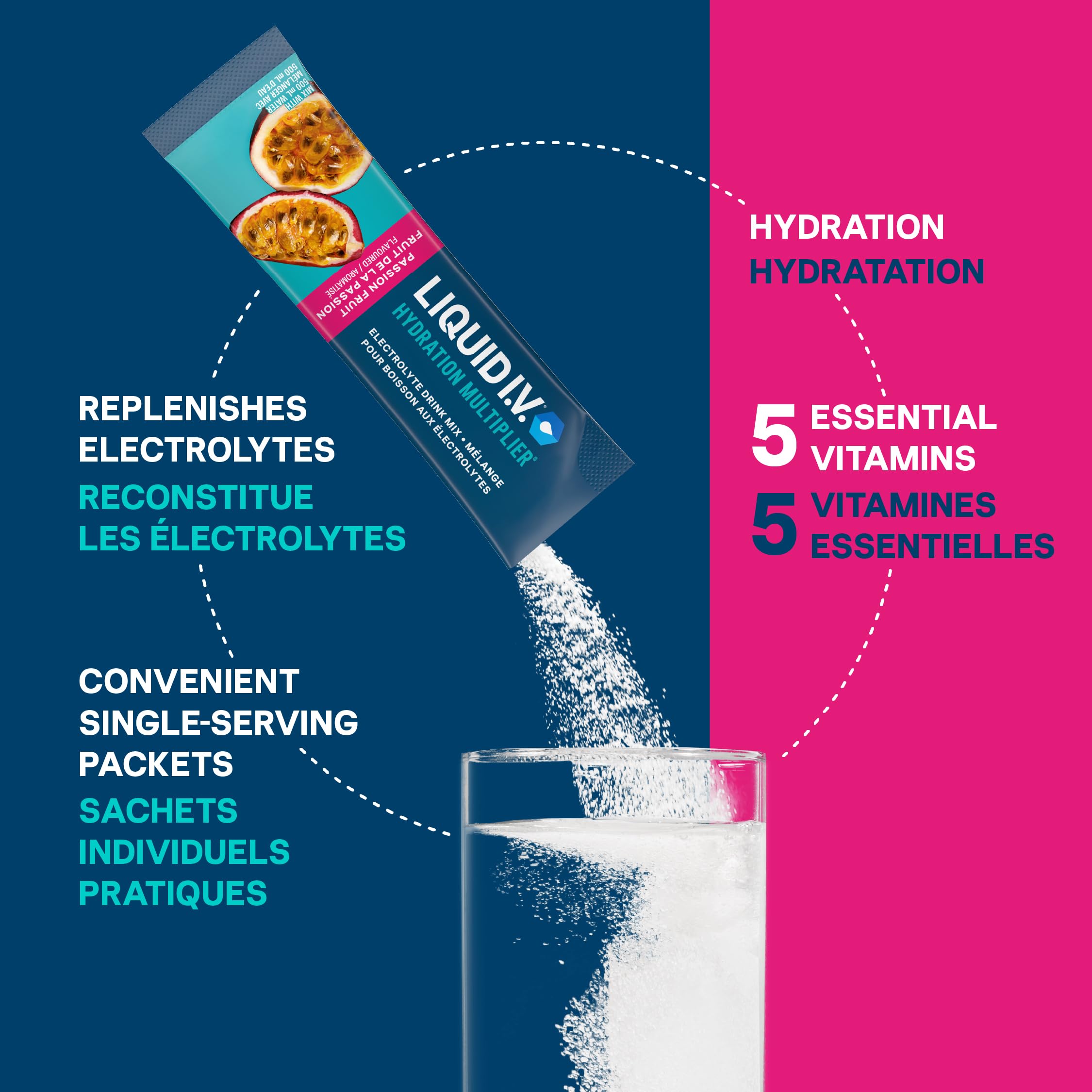 Liquid I.V. Hydration Multiplier Electrolyte Drink Mix - Enhanced Hydration Electrolyte Powder with Vitamins B3, B5, B6, B12 and C -18x On-the-go Sticks for Workout and Travel - Passion Fruit 🍁 All In One Marketplace Canada