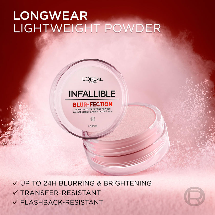 L'Oréal Paris Infallible Blur-Fection Loose Powder, Brightening Pink Setting Powder with Soft Matte Finish, Locks in Makeup for Up to 24H, 10 Light Pink, 6g 🍁 All In One Marketplace Canada