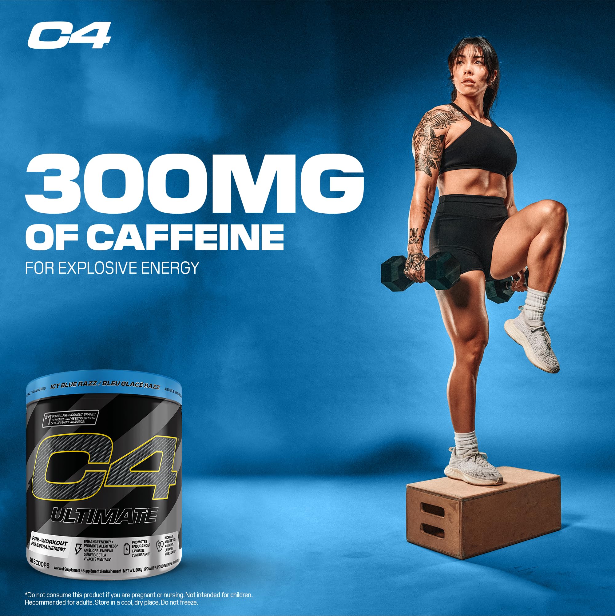 Cellucor C4 Ultimate Pre Workout Powder - Sugar Free Preworkout Energy with 300mg Caffeine and Creatine for Men & Women - Icy Blue Razz, 20 Servings 🍁 All In One Marketplace Canada