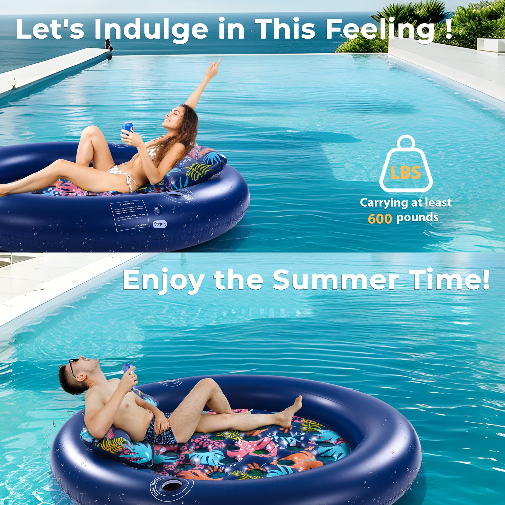 2-Person Pool Floaties for Adults Heavy Duty, Giant 75