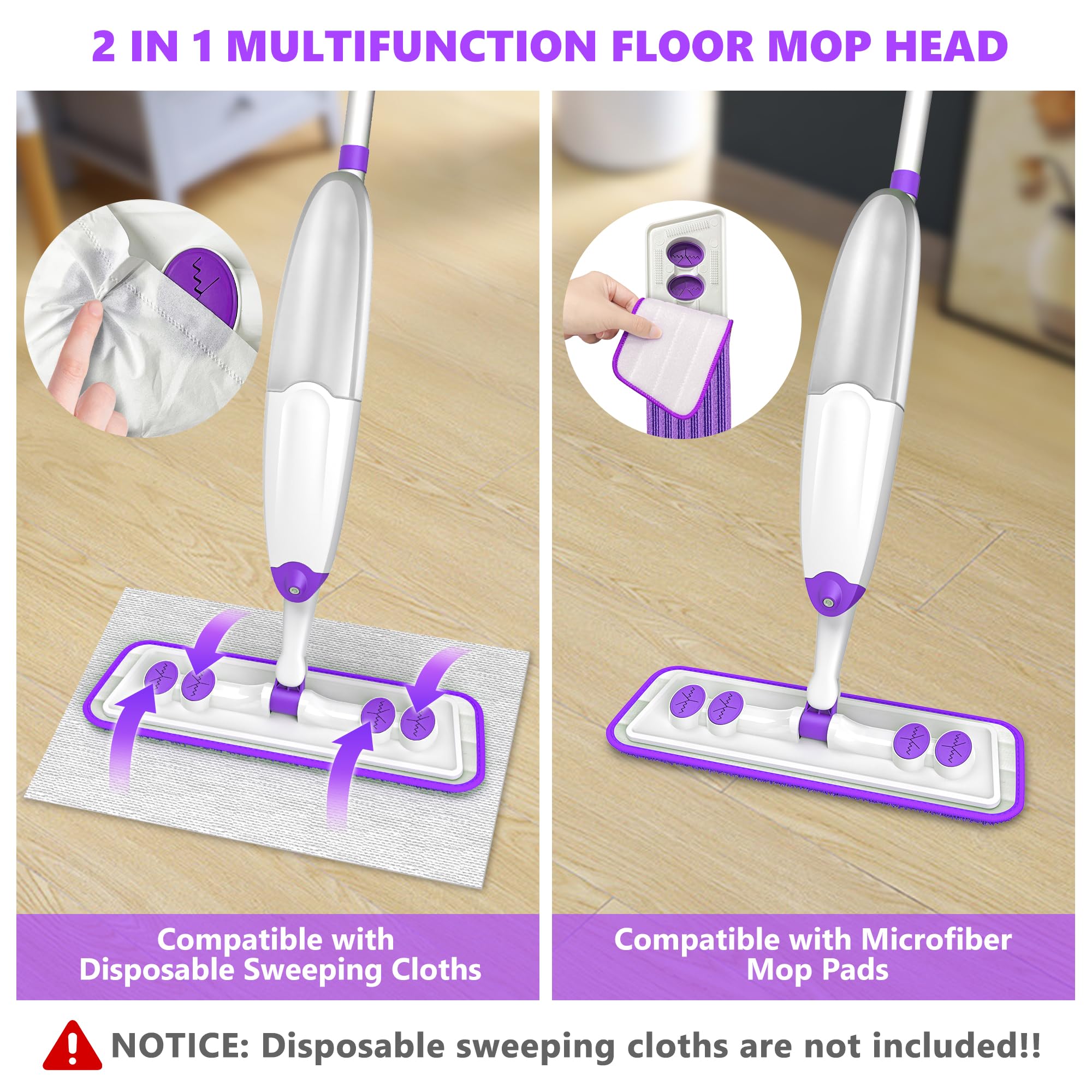Spray Mops for Hardwood Floor Cleaning, Microfiber Flat Floor Mop with Washable Reusable Pads, Dust Wood Laminate Tile Wet Dry Mopping Head Fit for Disposable Dry Wet Sweeping Refills Cloths 🍁 All In One Marketplace Canada