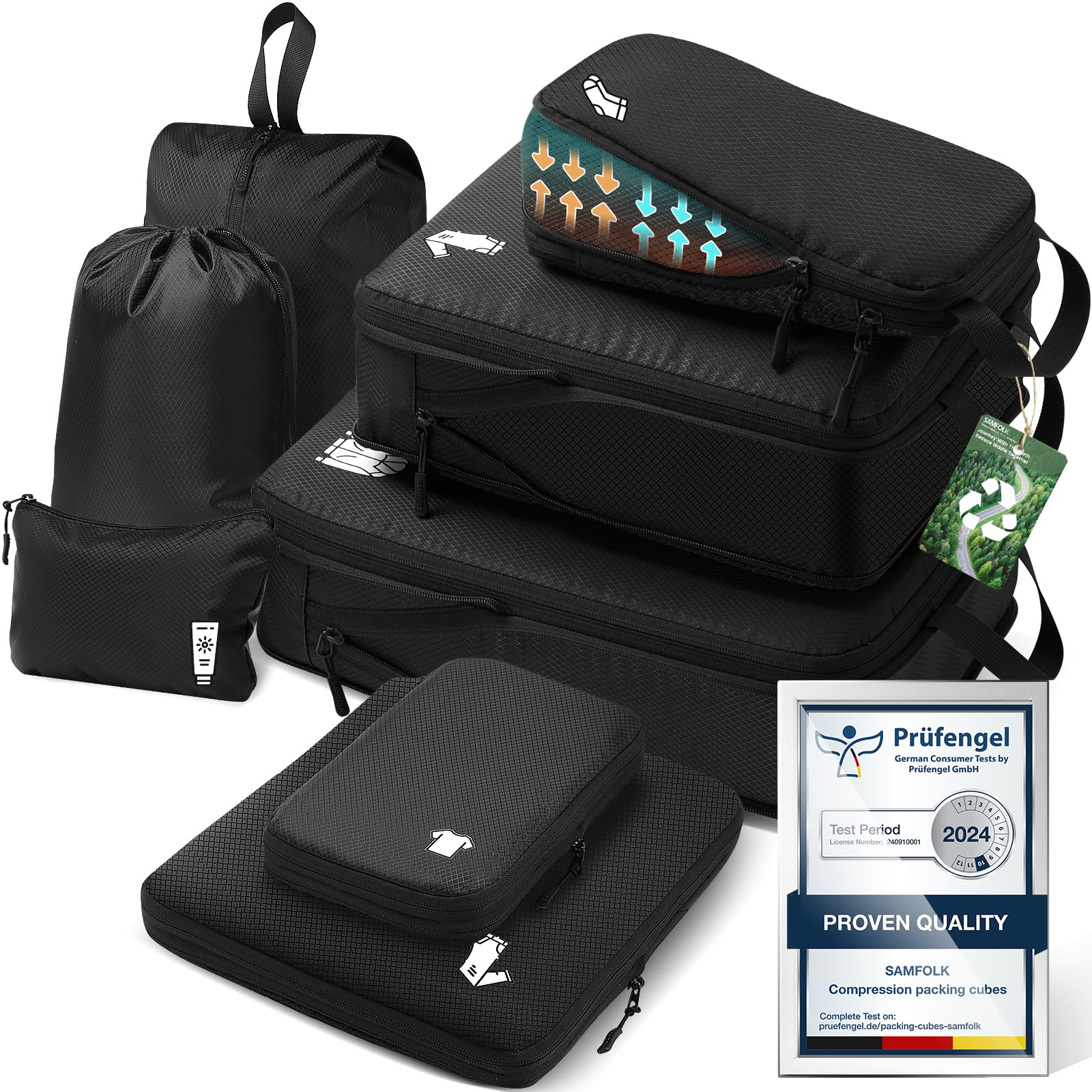 Compression Packing Cubes for Suitcases, Ultralight Packing Cubes for Backpack Waterproof Luggage Packing Organizers Expandable Packing Cubes for Travel Accessories and Essentials 8 Set Black 🍁 All In One Marketplace Canada