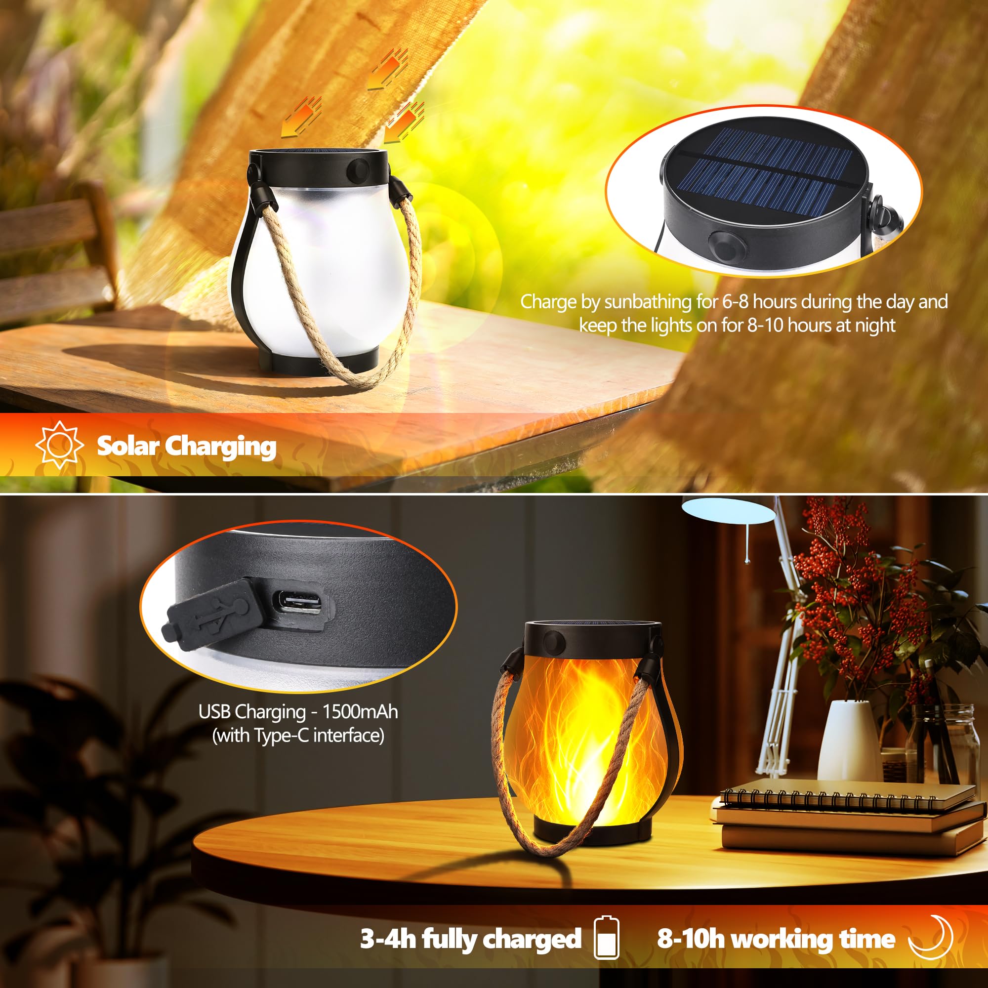 iBaycon 2 Pack Gen2 Solar Lantern Lights USB Ultra-Real Flame, Warm White 🍁 All In One Marketplace Canada