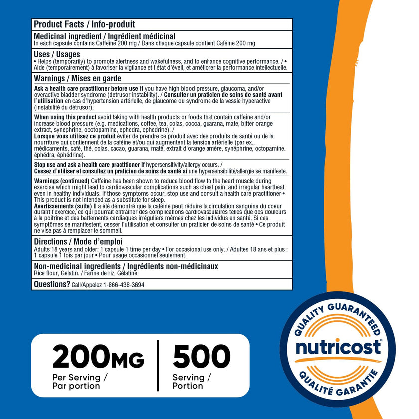 Nutricost Caffeine Pills (200mg) 500 Capsules 🍁 All In One Marketplace Canada