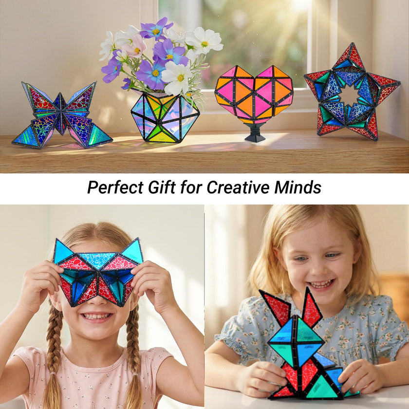 TOSY Magnet Pyramid Glow - 1 Cube Transforms into 1 Billion Shapes, 12 Pieces, 243 Rare Earth Magnets, Glowing, Holographic Design Magnet Tiles Creative Puzzle STEM/STEAM Toy 🍁 All In One Marketplace Canada
