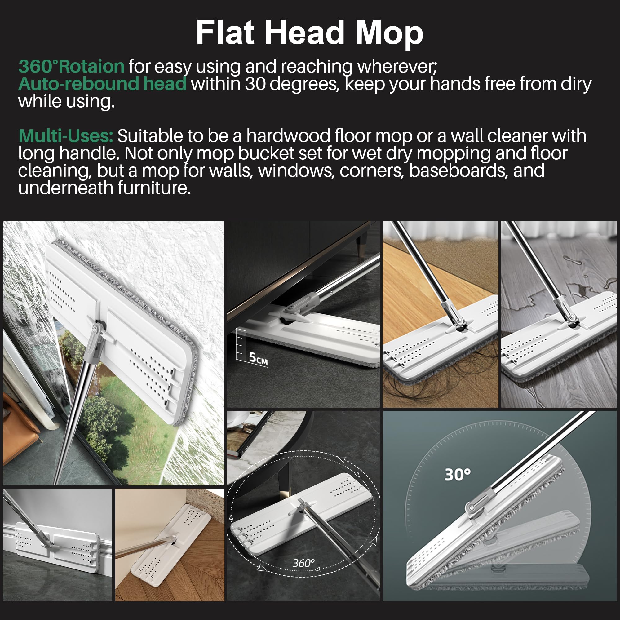 JOYMOOP mop and Bucket with Wringer Set, Flat,for Floor Cleaning with 3 Microfiber Pads, Wet and Dry Use, Household Cleaning Tools, for Hardwood, Laminate, Tile 🍁 All In One Marketplace Canada