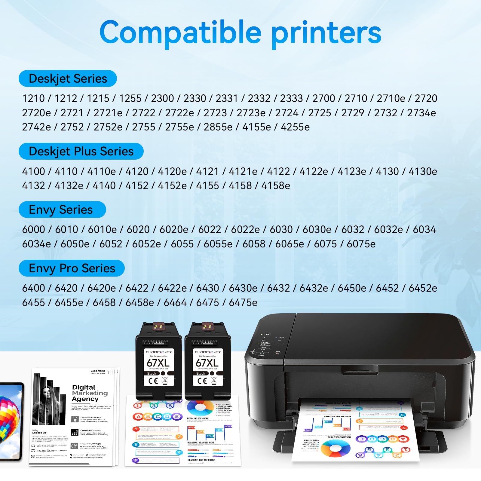 67XL Black Ink Cartridges Compatible for HP 67 Ink Cartridges Compatible for HP Ink 67 Fit for DeskJet 4155e 2855e 2755e 2700 2700e 2800e 4100 4255e 2734e Envy 6055e 6455e 6000 6400 Printer(2 Black) 🍁 All In One Marketplace Canada