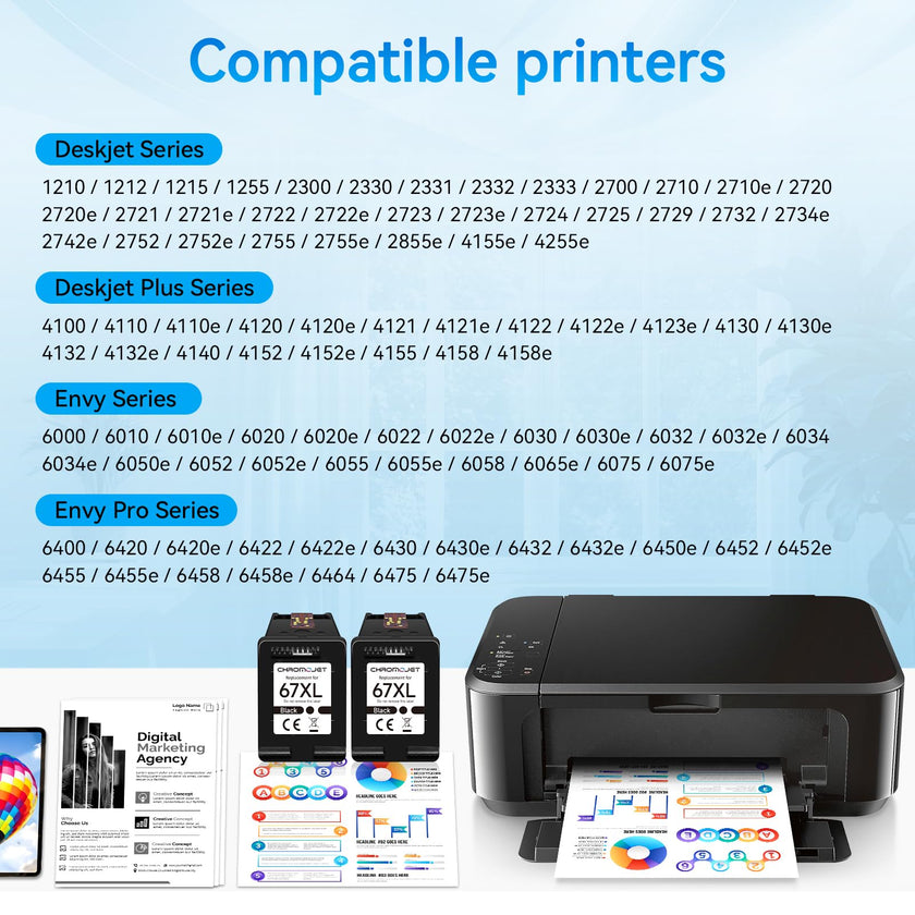 67XL Black Ink Cartridges Compatible for HP 67 Ink Cartridges Compatible for HP Ink 67 Fit for DeskJet 4155e 2855e 2755e 2700 2700e 2800e 4100 4255e 2734e Envy 6055e 6455e 6000 6400 Printer(2 Black) 🍁 All In One Marketplace Canada