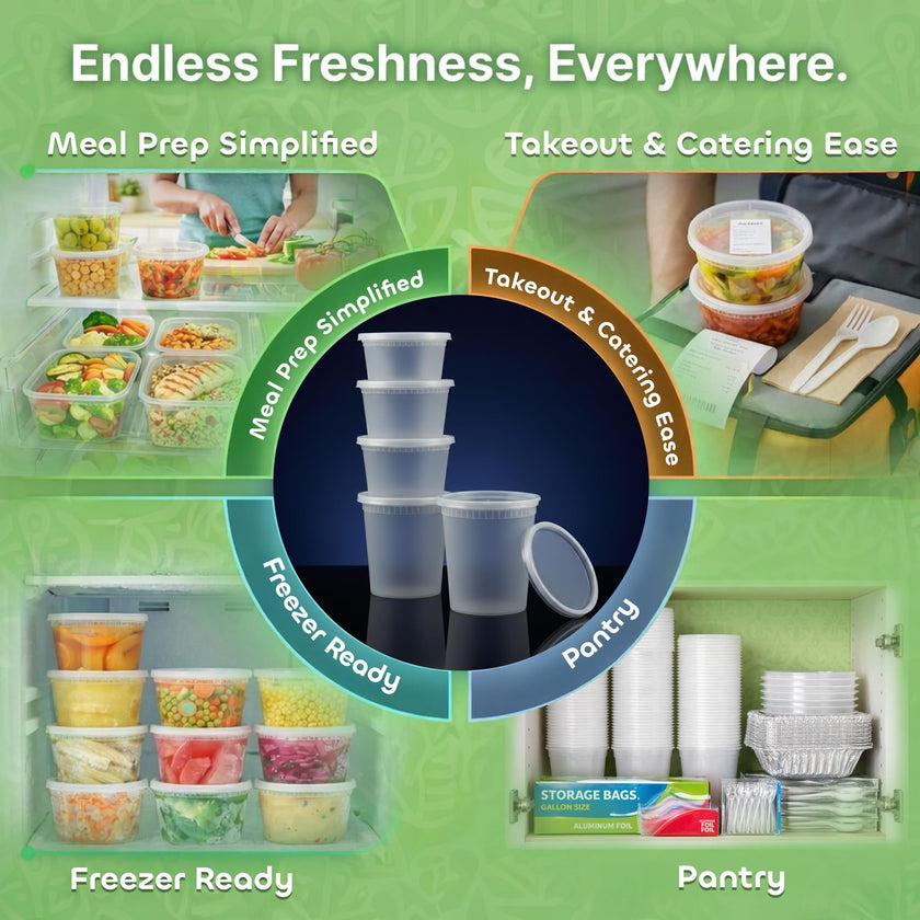 Deli Food Containers with Lids - (48 Sets) 24-32 Oz Quart Size & 24-16 Oz Pint Size Airtight Food Storage Takeout Meal Prep Containers with 54 Lids, BPA-Free, Dishwasher, Microwave Safe 🍁 All In One Marketplace Canada