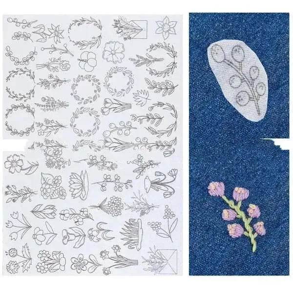 50pcs Water Soluble Stick and Stitch Embroidery Patterns stickers for Clothes