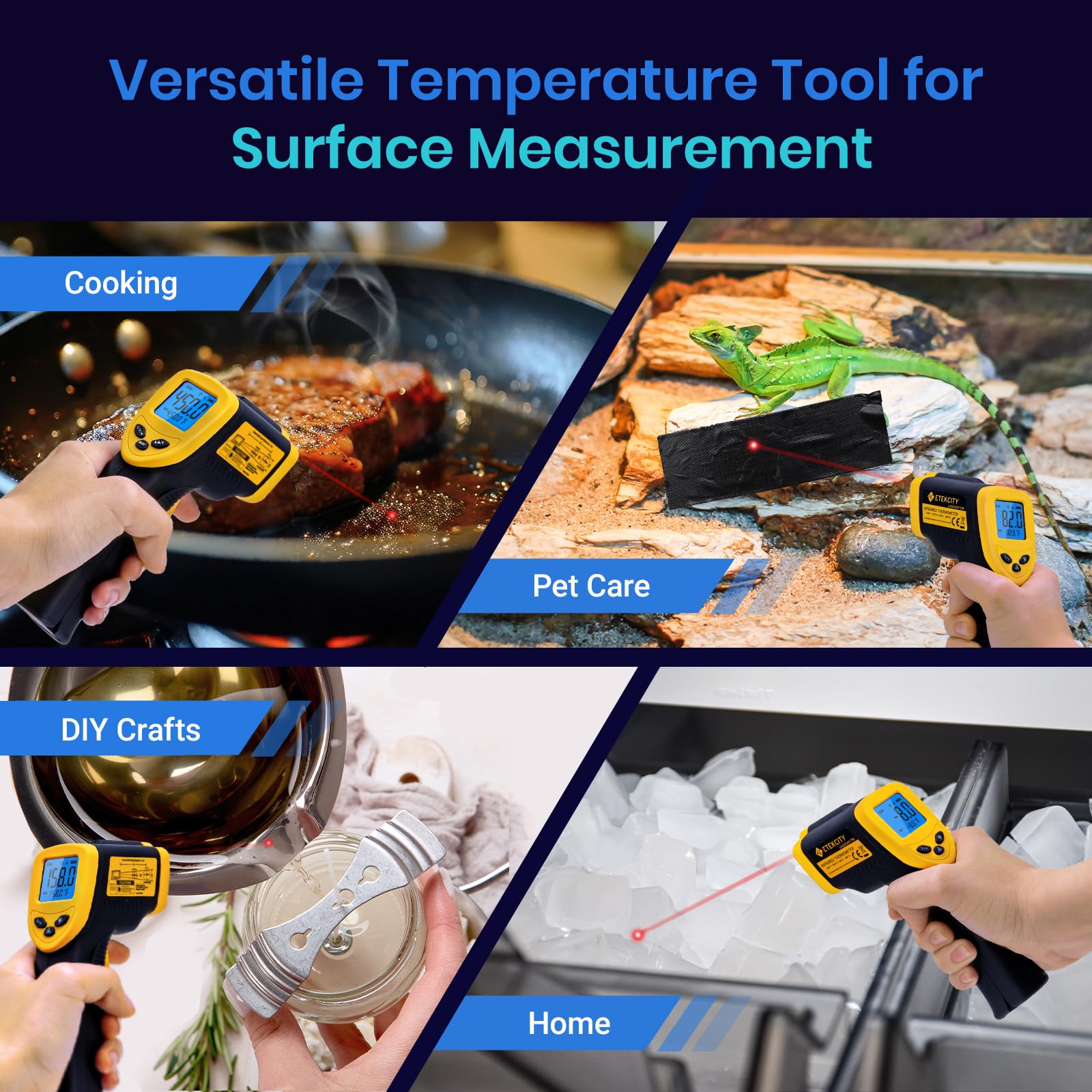 Etekcity Lasergrip 1080 Laser Thermometer Digital Infrared Thermometer Temperature Gun for Kitchen Cooking BBQ Grill and Bath Water, -58℉~1130℉ (-50℃～610℃), Yellow and Black 🍁 All In One Marketplace Canada