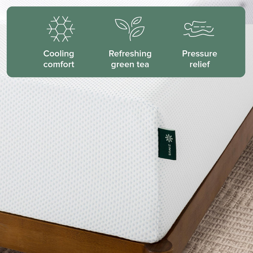 Zinus Twin Mattress - 12 Inch Green Tea Cooling Gel Memory Foam Mattress, Pressure Relief, for Cool Sleep, CertiPUR-US Certified Foam, Mattress in a Box, 10-Year Warranty, Twin Size 🍁 All In One Marketplace Canada