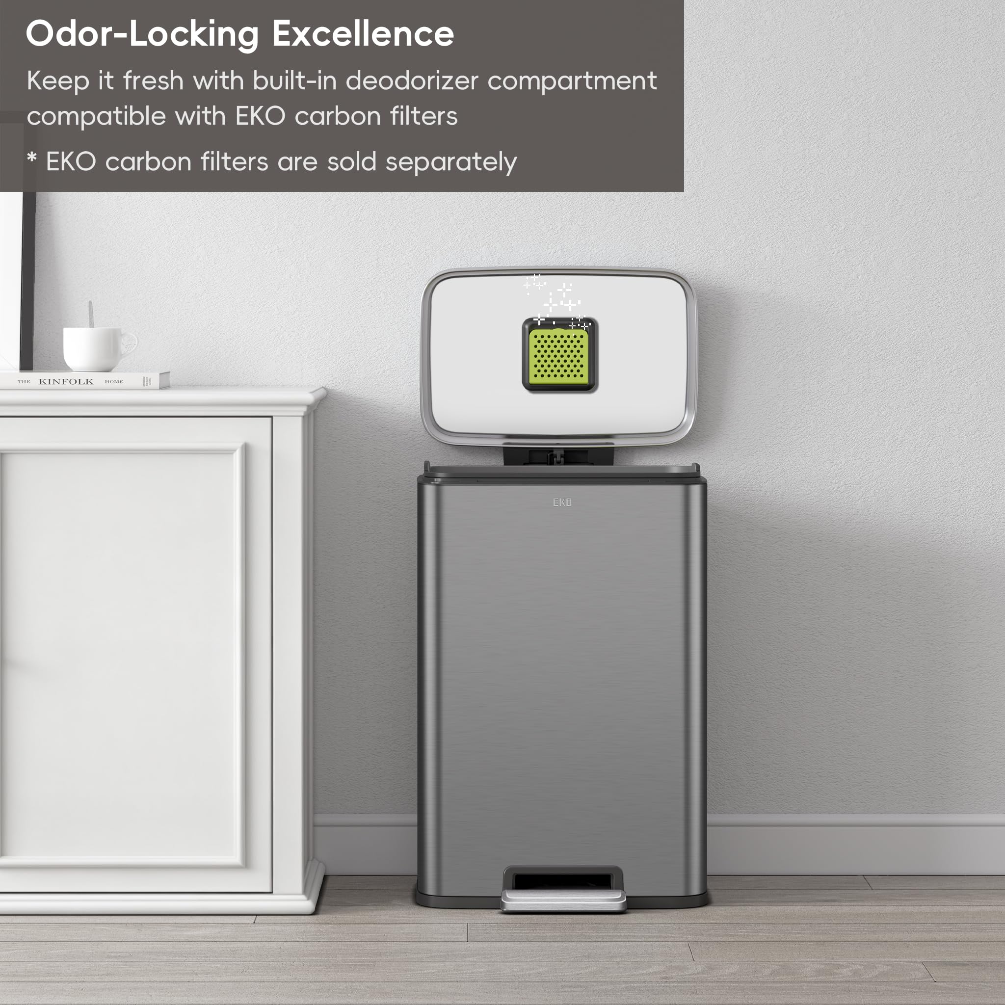 EKO Madison Gunmetal Steel 50 Liter/13.2 Gallon Step Trash Can with Inner Liner - Fingerprint Resistant Finish 🍁 All In One Marketplace Canada