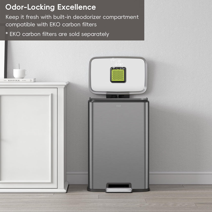 EKO Madison Gunmetal Steel 50 Liter/13.2 Gallon Step Trash Can with Inner Liner - Fingerprint Resistant Finish 🍁 All In One Marketplace Canada
