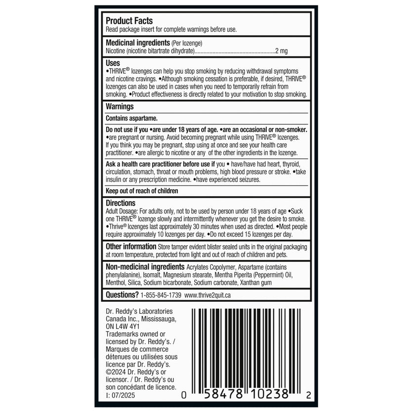 Thrive Nicotine Replacement Lozenges, 2mg Extra Strength, Peppermint, 108 Count 🍁 All In One Marketplace Canada