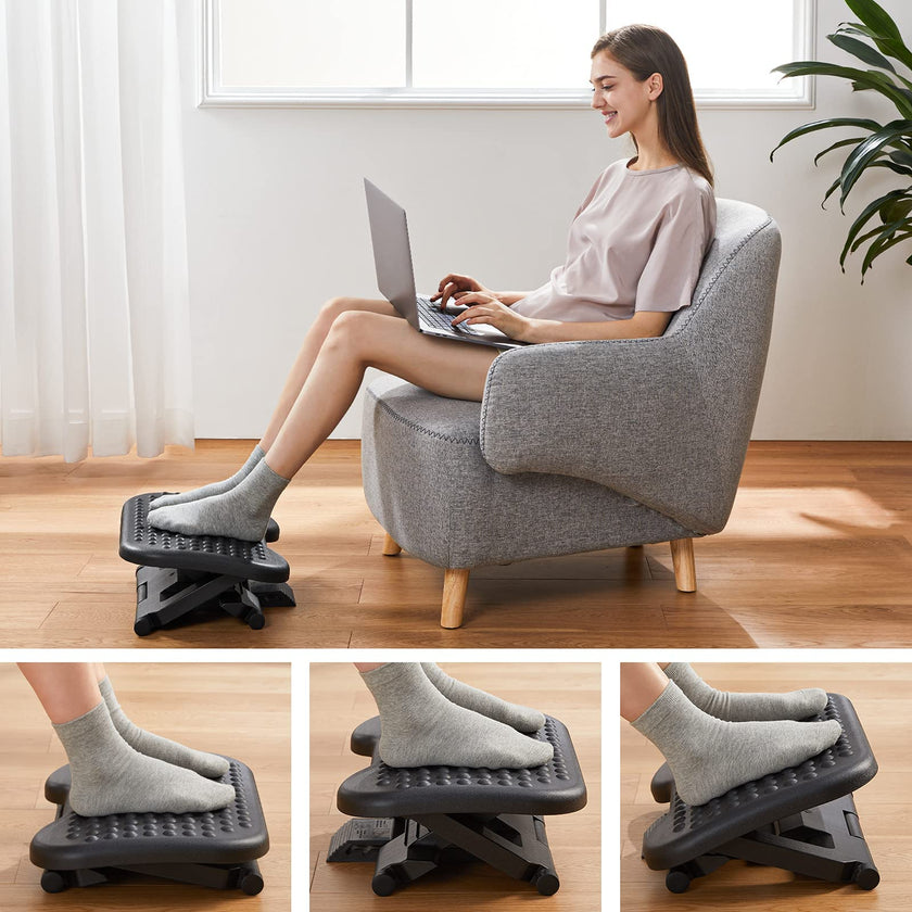 HUANUO Adjustable Footrest Under Desk - Ergonomic Foot Rest with 3 Height Position - 30 Degree Tilt Angle Adjustment for Home, Office, Non-Skid Massage Surface Texture Improves Comfort 🍁 All In One Marketplace Canada