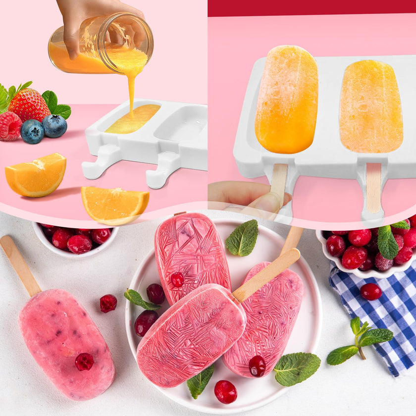 Popsicle Molds 2Pcs, Silicone Ice Cream Molds ice Lolly Moulds with Lid, 100 Sticks and 50 Bags for Ice Pop Cakesicle Dessert, BPA Free 🍁 All In One Marketplace Canada