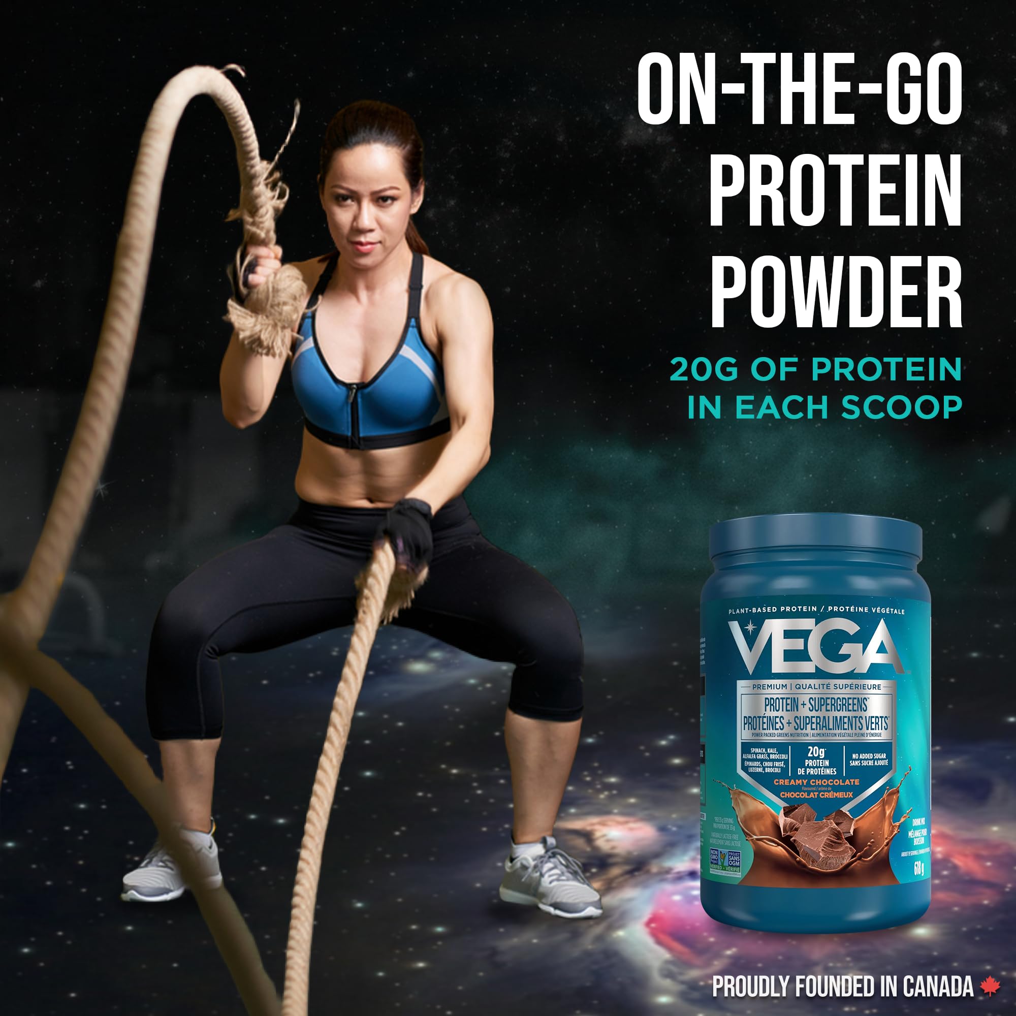 Vega Protein + Supergreens Vegan Plant Based Protein Powder – 20g Organic Pea Protein, Dairy-free, Healthy Breakfast Shake – Chocolate, 19 Servings, 618 grams (Pack of 1) 🍁 All In One Marketplace Canada