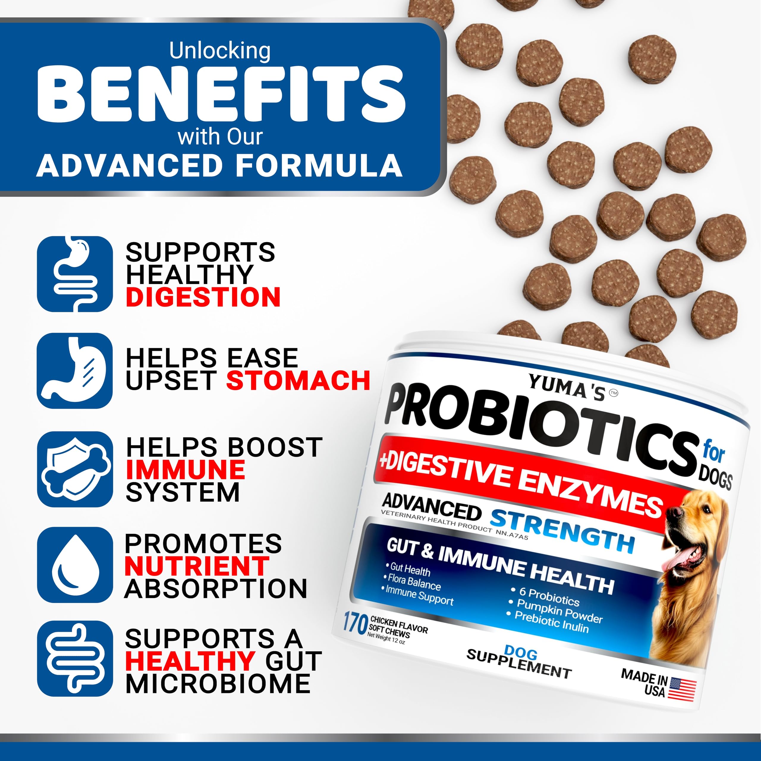 Probiotics for Dogs - 170 Chews - Helps Relieve Diarrhea, Gas & Allergies, Constipation - Dog Probiotics - Digestive & Immune Support - Prebiotics & Digestive Enzymes - Gut Health Chewable Supplement 🍁 All In One Marketplace Canada