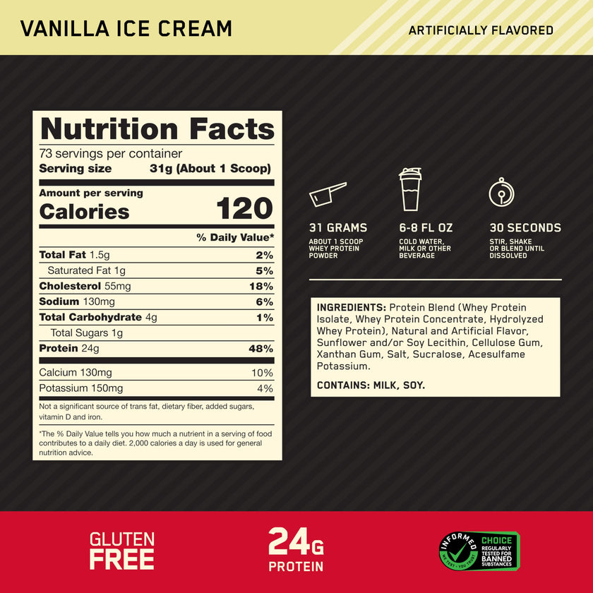 Optimum Nutrition Gold Standard 100% Whey Protein Powder, 2.270g - Vanilla Ice Cream - 73 servings (packaging may vary) 🍁 All In One Marketplace Canada