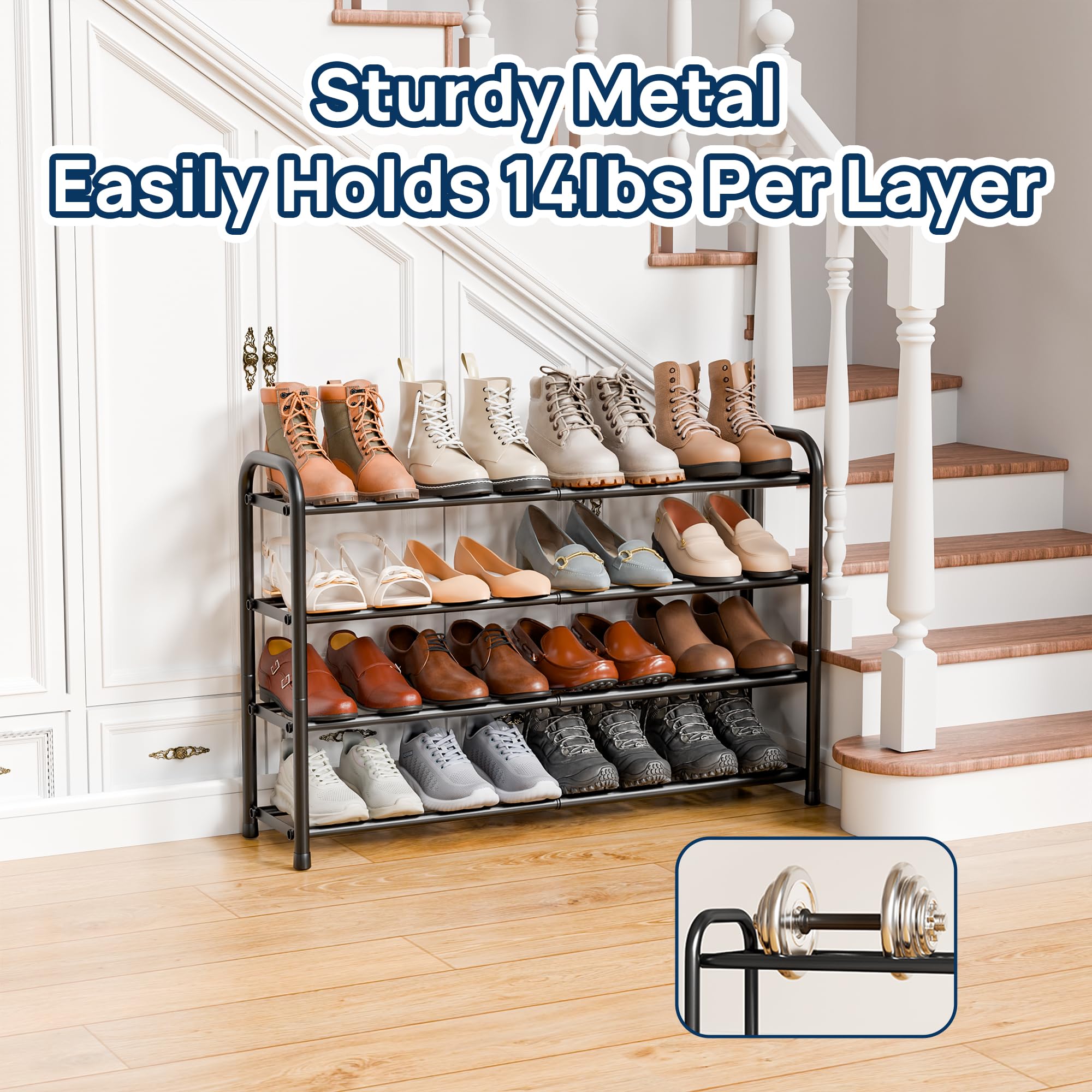 ENJOYBASICS Expandable Metal Shoe Racks for Closet, 4 Tier Adjustable Shoe Organizer Shelf, Black Free Standing Rack Storage for Entryway 🍁 All In One Marketplace Canada