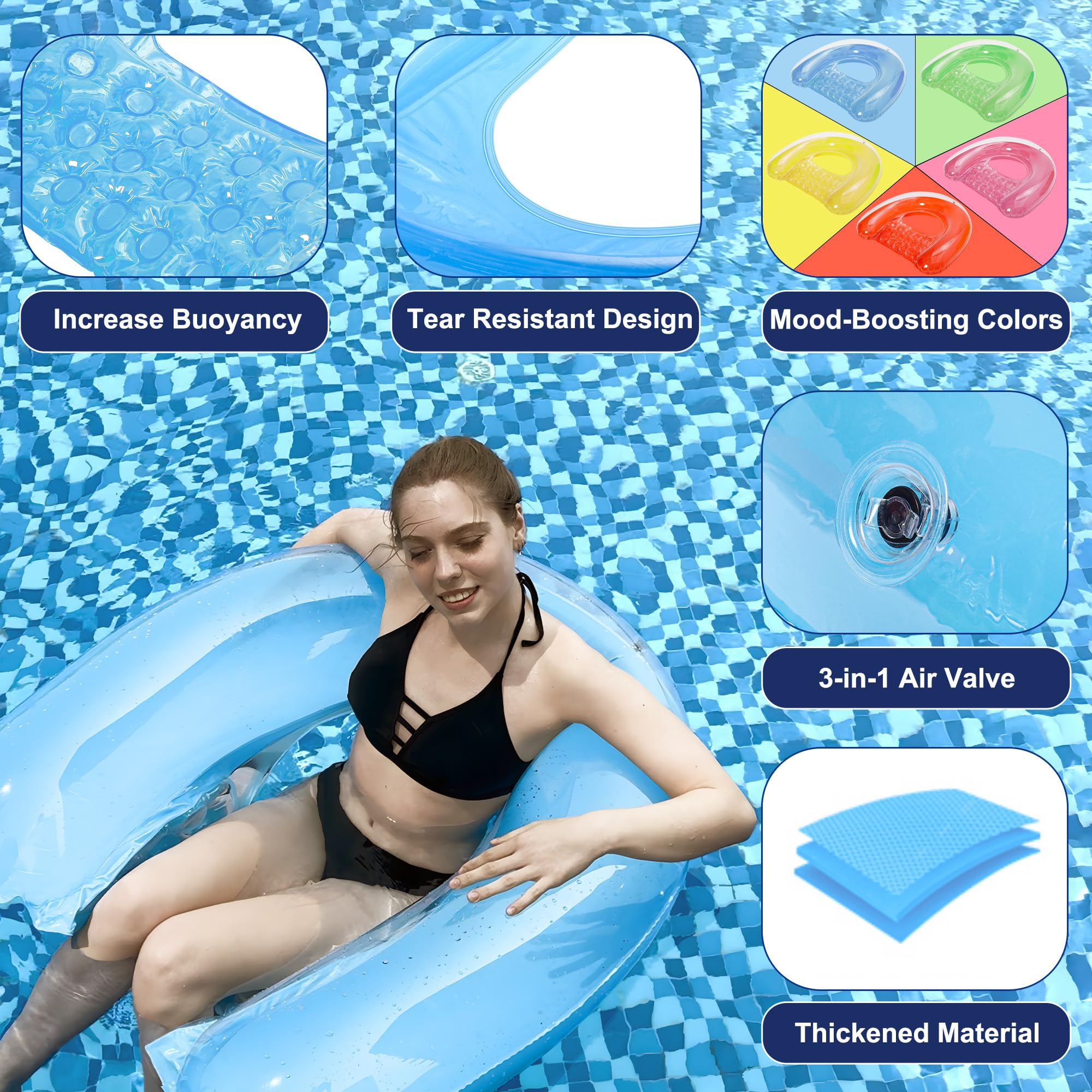 4 Pack Pool Floaties for Adults, Upgraded 52“X38 Adult Size Inflatable Pool Float Chair Floating Pool Chair Floaties for Adults Beaches, Lakes, Rivers, Parties 🍁 All In One Marketplace Canada