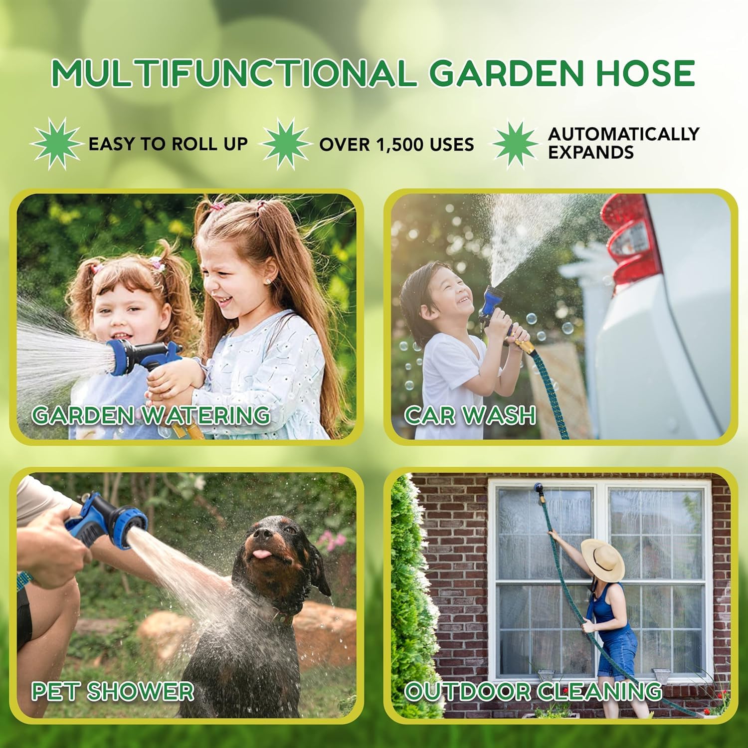 100ft Garden Hose with 10 Function Spray Nozzle, Expandable Garden Hose, 3/4