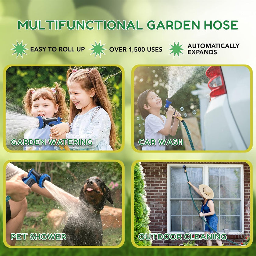 100ft Garden Hose with 10 Function Spray Nozzle, Expandable Garden Hose, 3/4