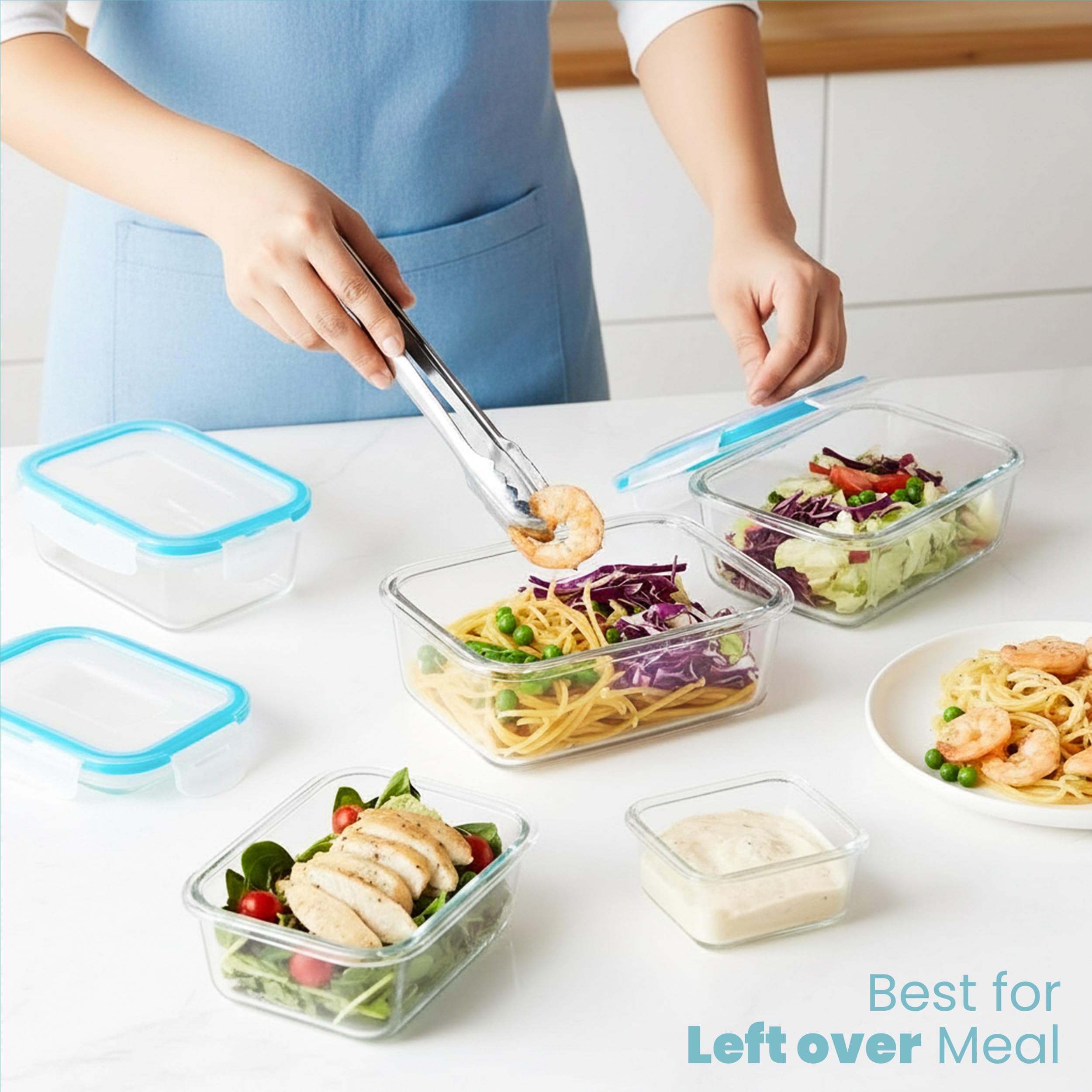 KICHLY 9 Pack Glass Container Food Storage with Airtight Lids, Leakproof Lunch Boxes, BPA-Free, Large, Small and Round Meal Prep Glass Storage Containers, Microwave Safe 🍁 All In One Marketplace Canada