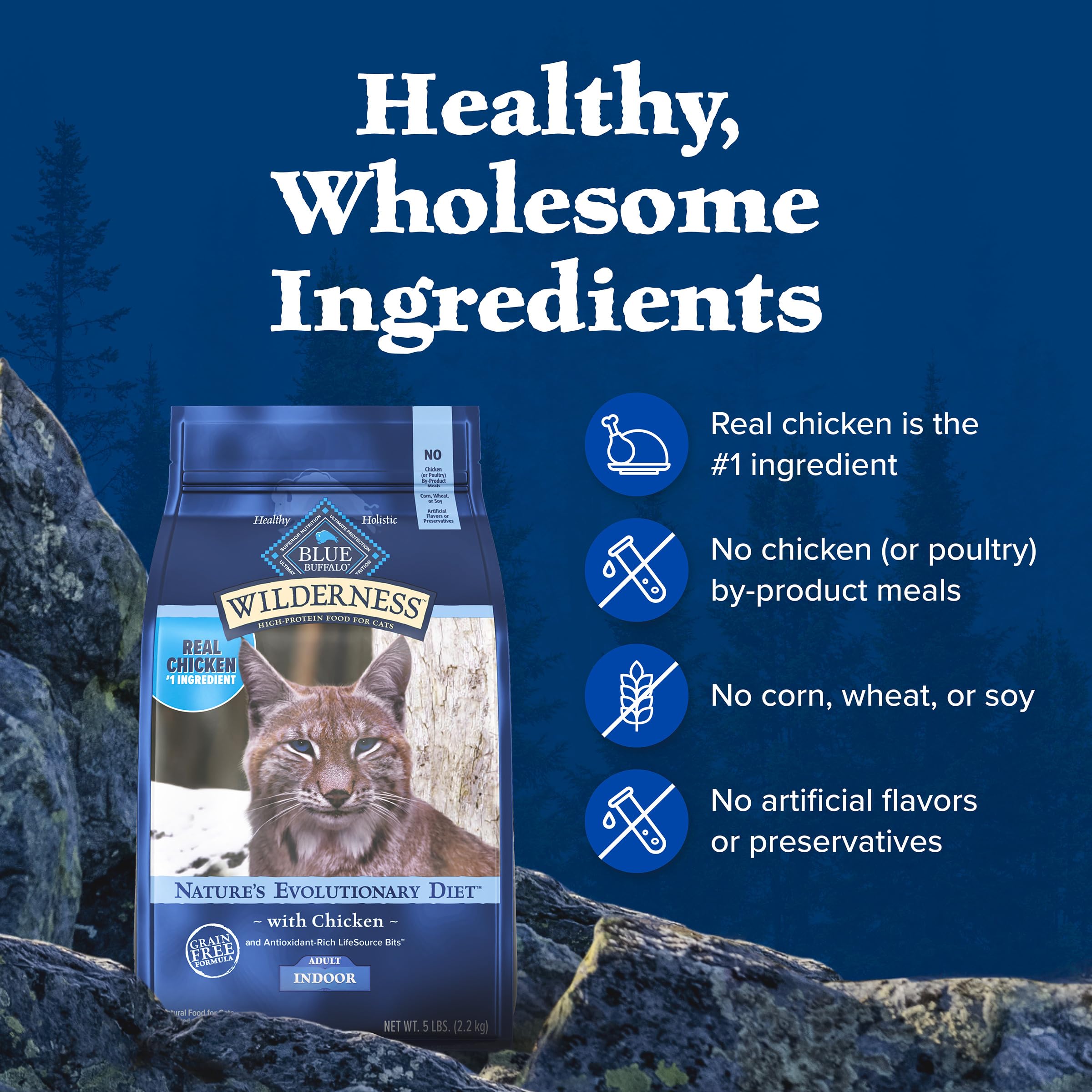 Blue Buffalo Wilderness Chicken Natural High-Protein Grain-Free Dry Food for Adult Indoor Cats, Real Chicken First, Antioxidant-Rich LifeSource Bits Support Immunity, Promotes Strong Muscles, 5 lbs. 🍁 All In One Marketplace Canada