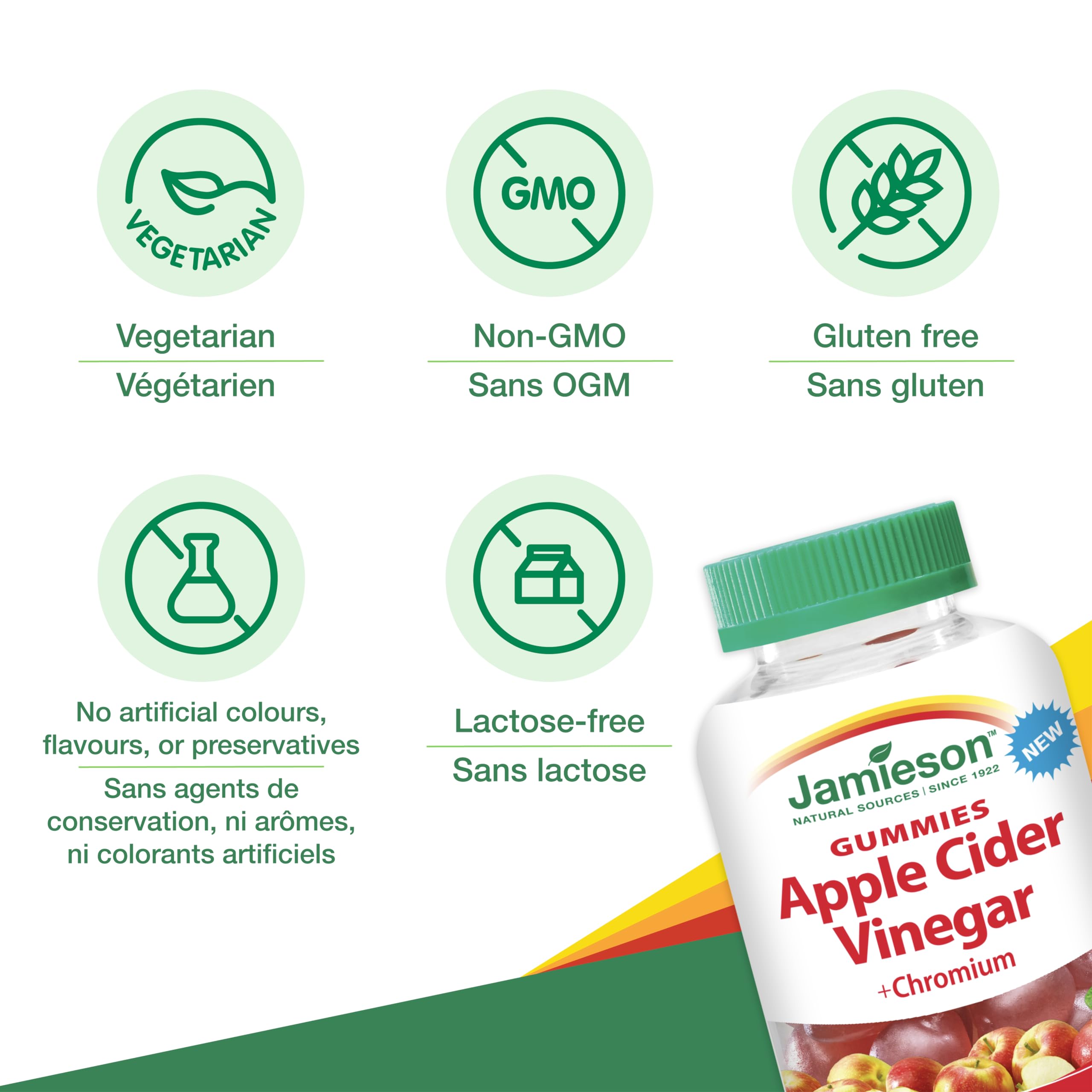 Jamieson Apple Cider Vinegar Gummy with Chromium, 60 Red Apple Flavoured Gummies. Helps Maintain Normal Blood Glucose Levels and Supports Metabolism. Vegetarian, No Artificial Colours or Flavours 🍁 All In One Marketplace Canada