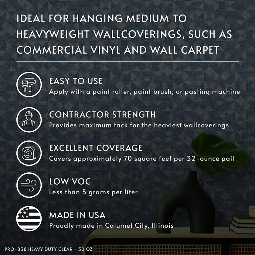 Roman Products Heavy Duty Wallpaper Adhesive, Commercial Grade for Heavy Wall Hangings, Clear, PRO-838 (32 Ounce - 70 sq. ft.), 11314 🍁 All In One Marketplace Canada