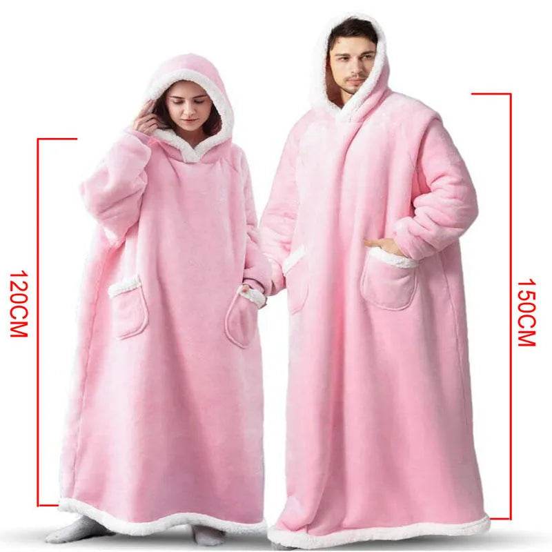 Fleece Oversized Hoodie Blanket Winter Warm Home Clothes Women Men Oversized Pullover With Pockets