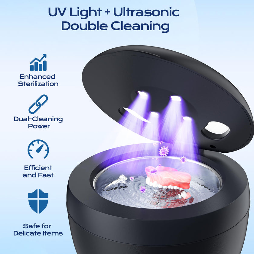 Ultrasonic Retainer Cleaner(2026 Upgraded), 45kHz Cleaning Machine for Dentures, Mouth Guards, Braces, Toothbrush & Jewelry, 200ML Denture Cleaner with 4 Modes for Denture Appliances 🍁 All In One Marketplace Canada