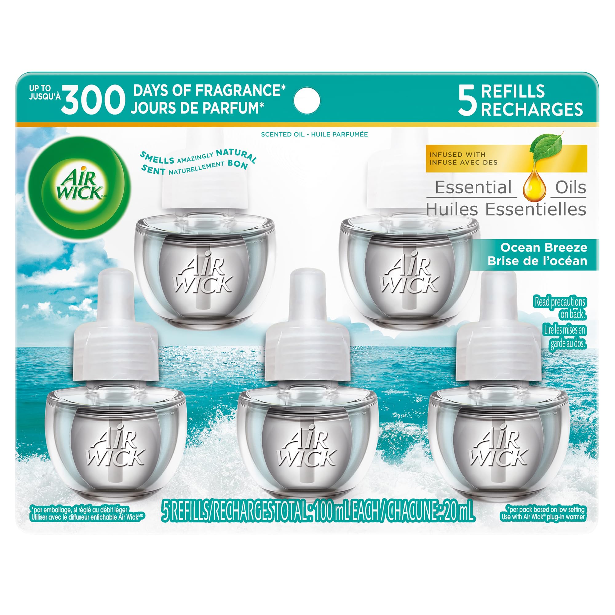 Air Wick Plug In Scented Oil Air Freshener Refills for Home – Infused with Essential Oils – 5 Count – Ocean Breeze Scent 🍁 All In One Marketplace Canada