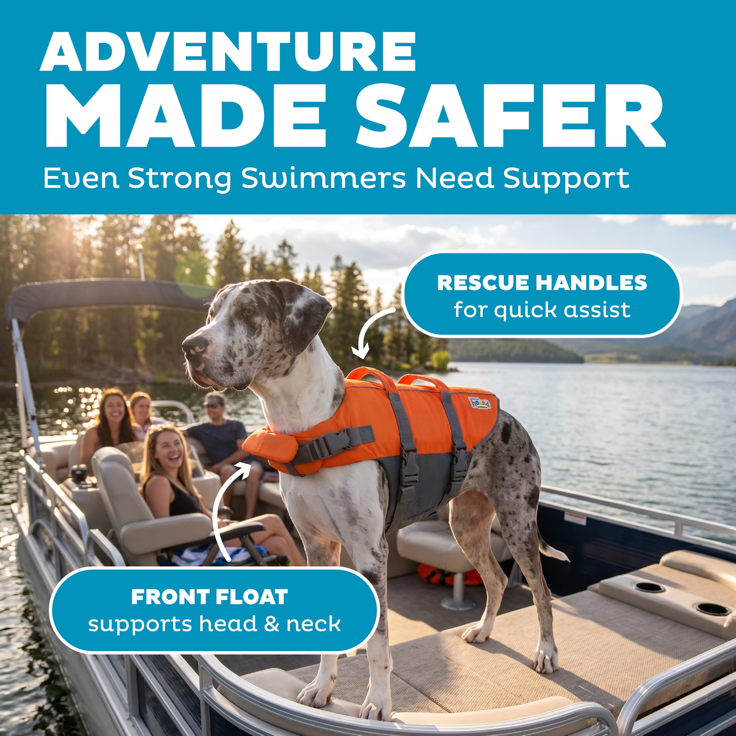 Outward Hound Granby Splash Dog Life Jacket with Handle, Reflective Floating Vest for Swimming & Boating, Maximum Buoyancy, All Skill Levels, Extra-Large Dogs (33–44