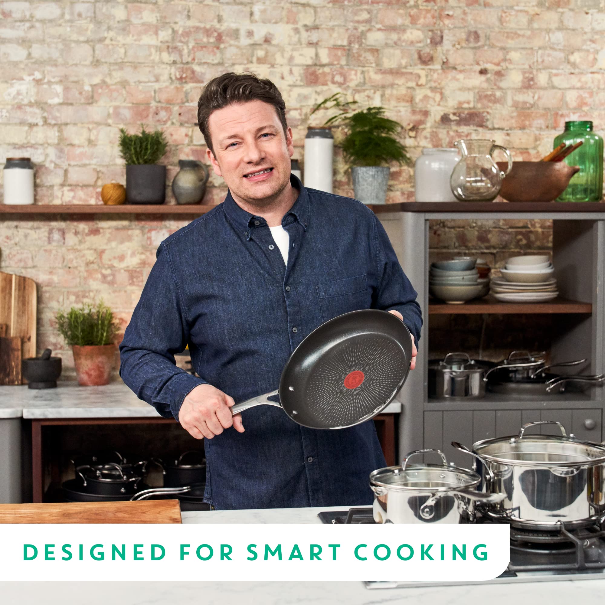 Jamie Oliver by Tefal Nonstick Coated Stainless Steel Pan 11-Inch, Induction Compatible, Oven Safe up to 500°F, Chef's Stainless Steel Skillet, Non Stick Frying Pans, Silver 🍁 All In One Marketplace Canada