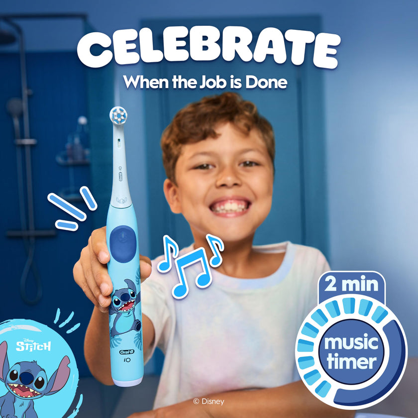 Oral-B iO Kids Rechargeable Electric Powered Toothbrush, Stitch with 1 Gentle Care Brush Head - Automatic Pressure Sensor to Protect Gums - 3 Cleaning Settings - 2 Min Music Timer - 28 Day Battery Life 🍁 All In One Marketplace Canada