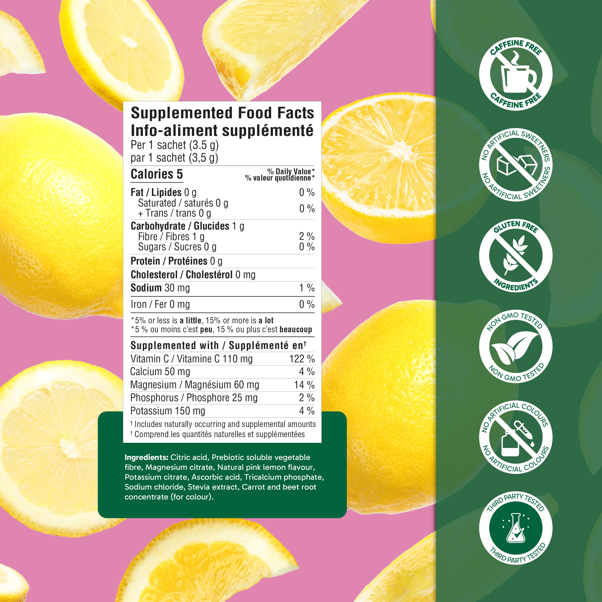 Organika Canadian-Made Electrolytes Powder with Vitamin C & Prebiotic Fibre - Sugar-Free Hydration Drink Mix - Pink Lemonade - 20 Single-Serve Sachets x 3.5g 🍁 All In One Marketplace Canada