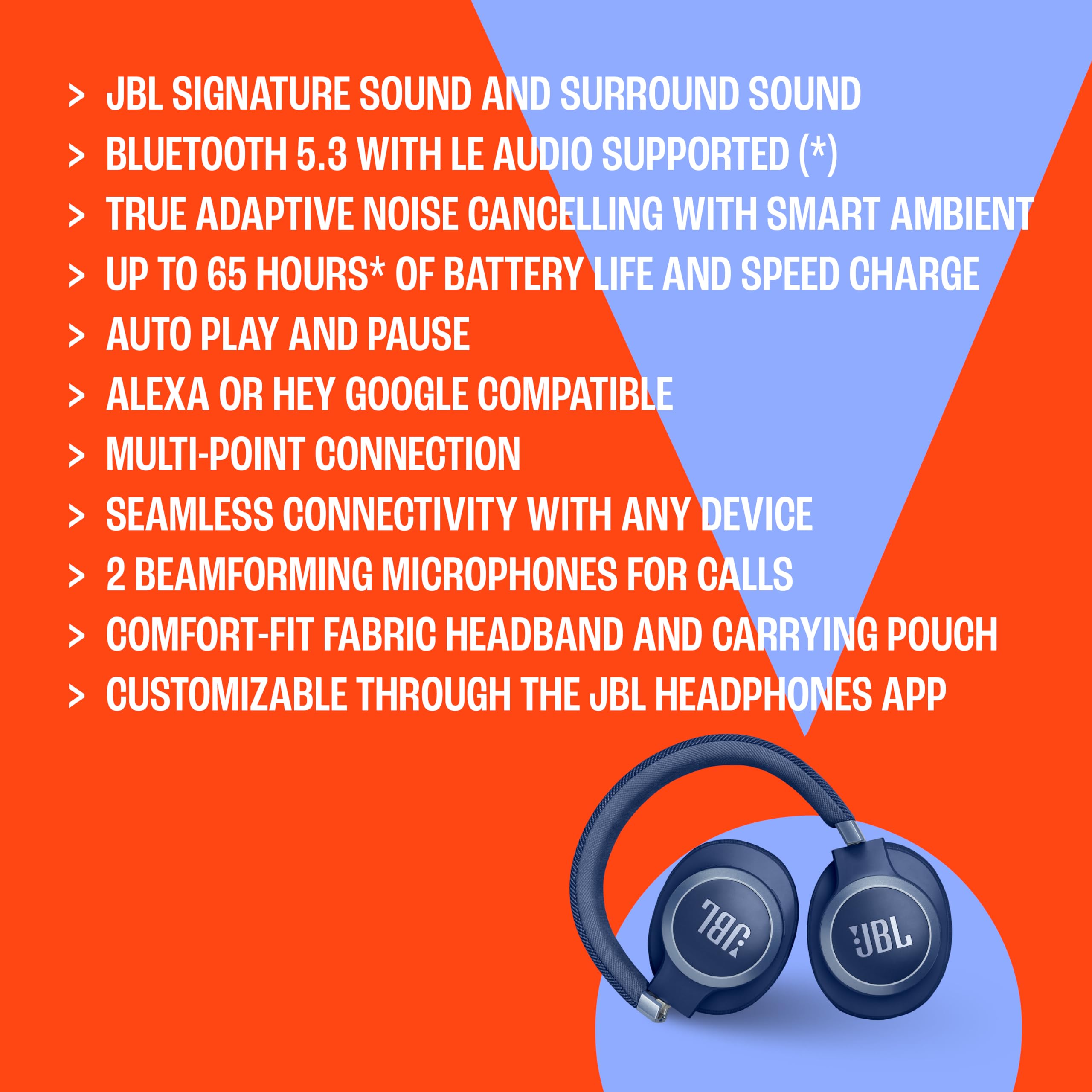 JBL Live 770NC - Wireless Over-Ear Headphones with True Adaptive Noise Cancelling with Smart Ambient, Up to 65 Hours of Battery Life, Comfort-fit Fabric Headband & Carrying Pouch (Black) 🍁 All In One Marketplace Canada