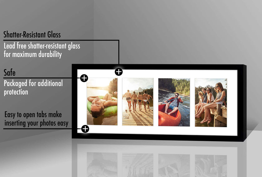 Americanflat 4x6 Collage Picture Frame with Shatter-Resistant Glass - Fits Four 4x6 Photos or Use as One 8x20 Picture Frame - Signature Collection - Collage Frames for Wall Display - Black 🍁 All In One Marketplace Canada