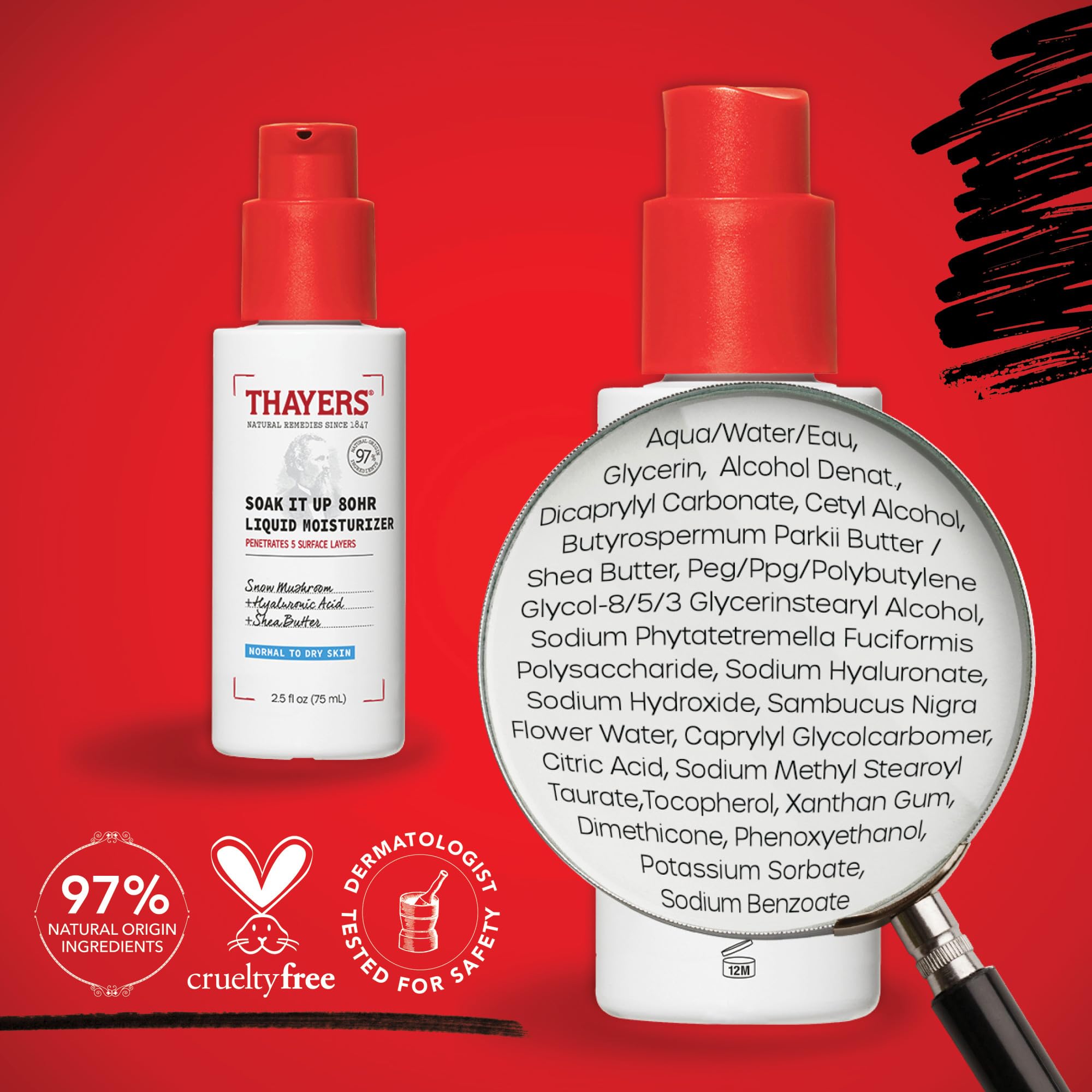 THAYERS Soak It Up 80HR Liquid Moisturizer, with HYALURONIC ACID and Snow Mushroom, Dermatologist Tested Skin Care for Normal to Dry Skin, Lightweight Formula, 75 ml 🍁 All In One Marketplace Canada