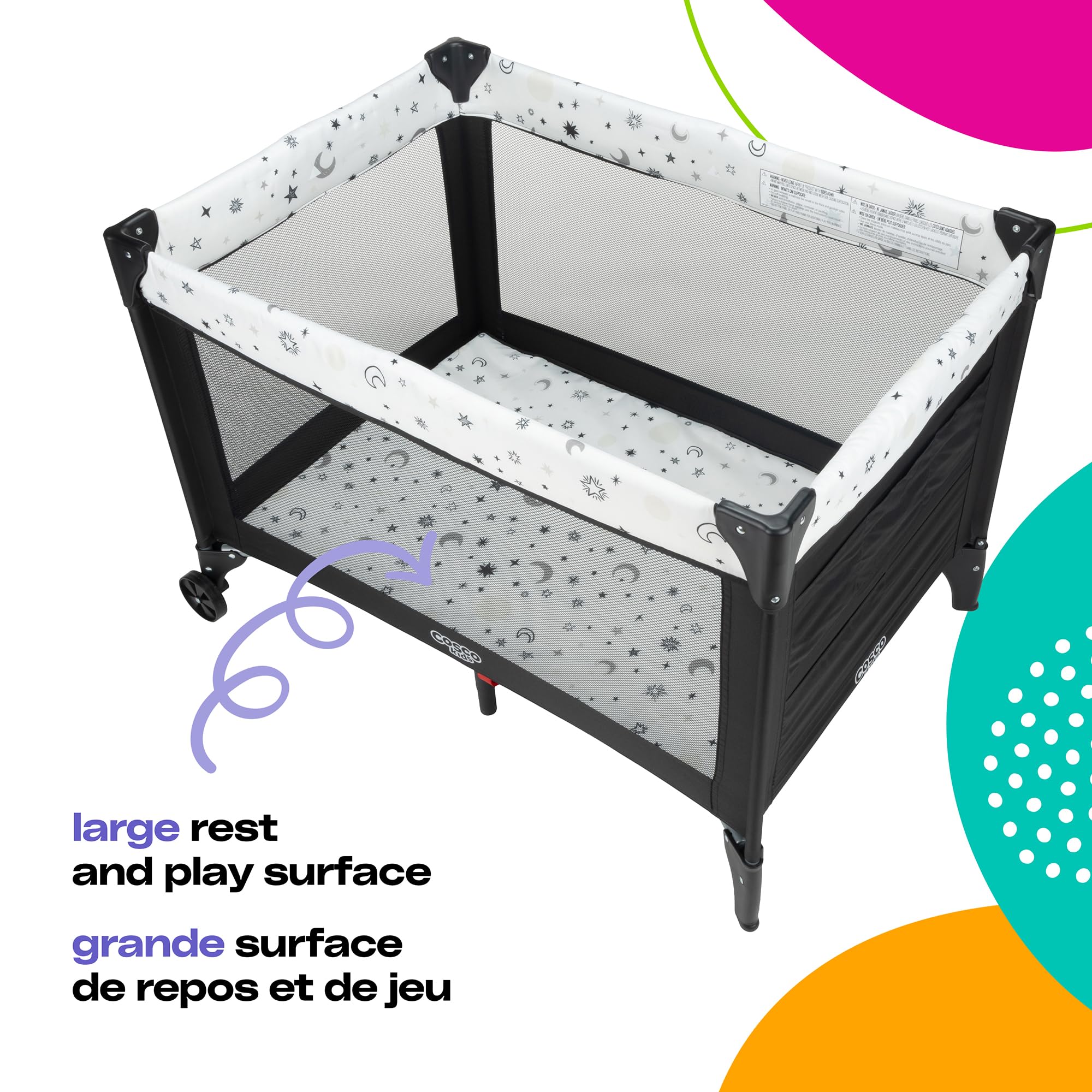Cosco Kids Funsport® Plus Portable Playard with Full-Size Bassinet, Carry Bag & Wheels – Lightweight, Compact Fold, Breathable Mesh – Twinkle Twinkle 🍁 All In One Marketplace Canada