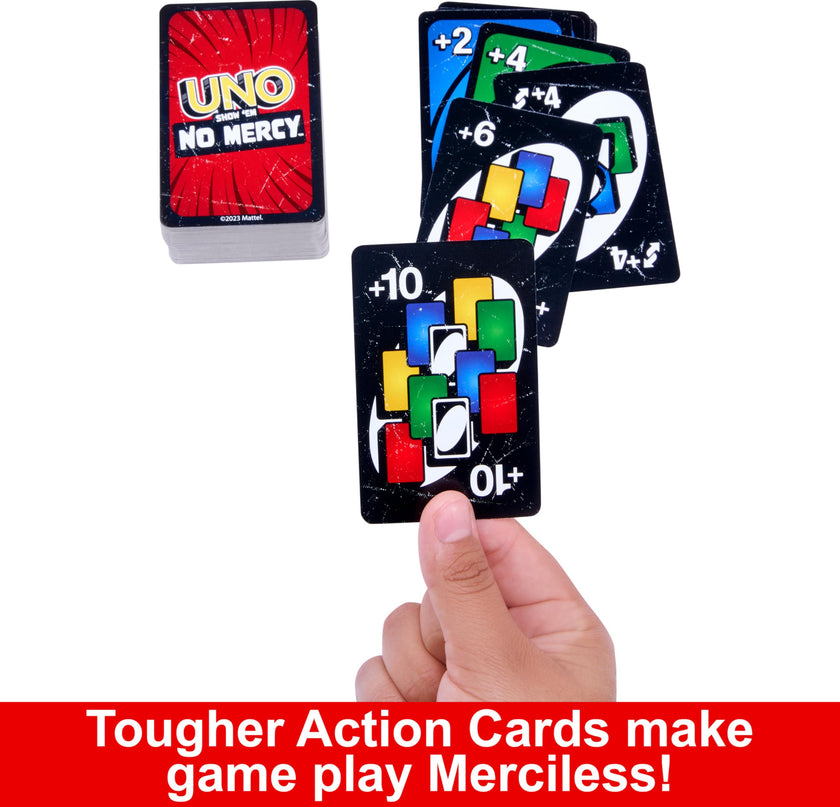 Mattel Games UNO Show ‘em No Mercy Card Game in Storage & Travel Tin for Kids, Adults & Family Night with Extra Cards, Special Rules & Tougher Penalties 🍁 All In One Marketplace Canada