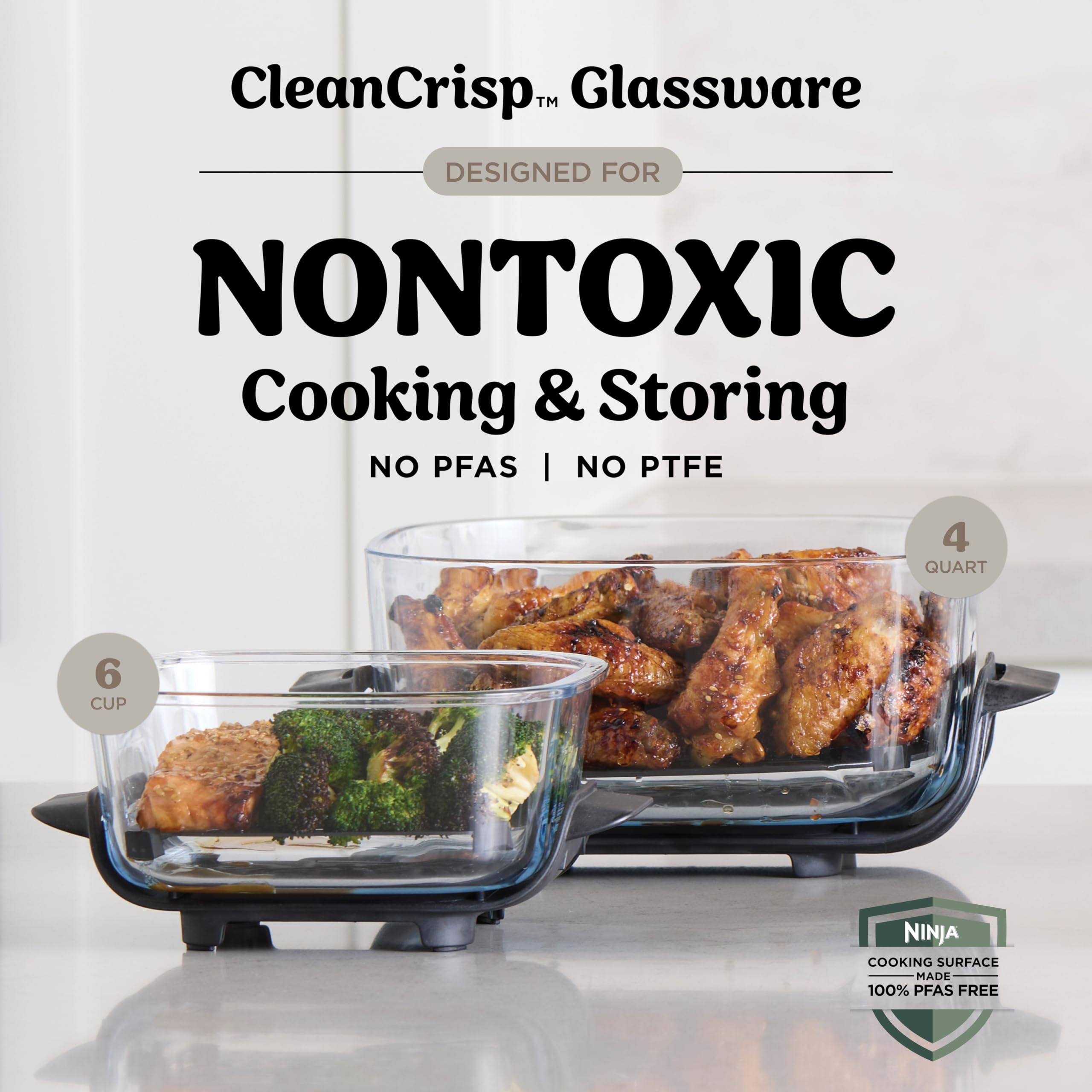 Ninja Crispi Portable Glass Air Fryer Cooking System – 4-Qt & 6-Cup CleanCrisp Containers, Nontoxic, Leak-Proof, Dishwasher Safe – Air Fry, Bake, Max Crisp, Recrisp FN101ST 🍁 All In One Marketplace Canada
