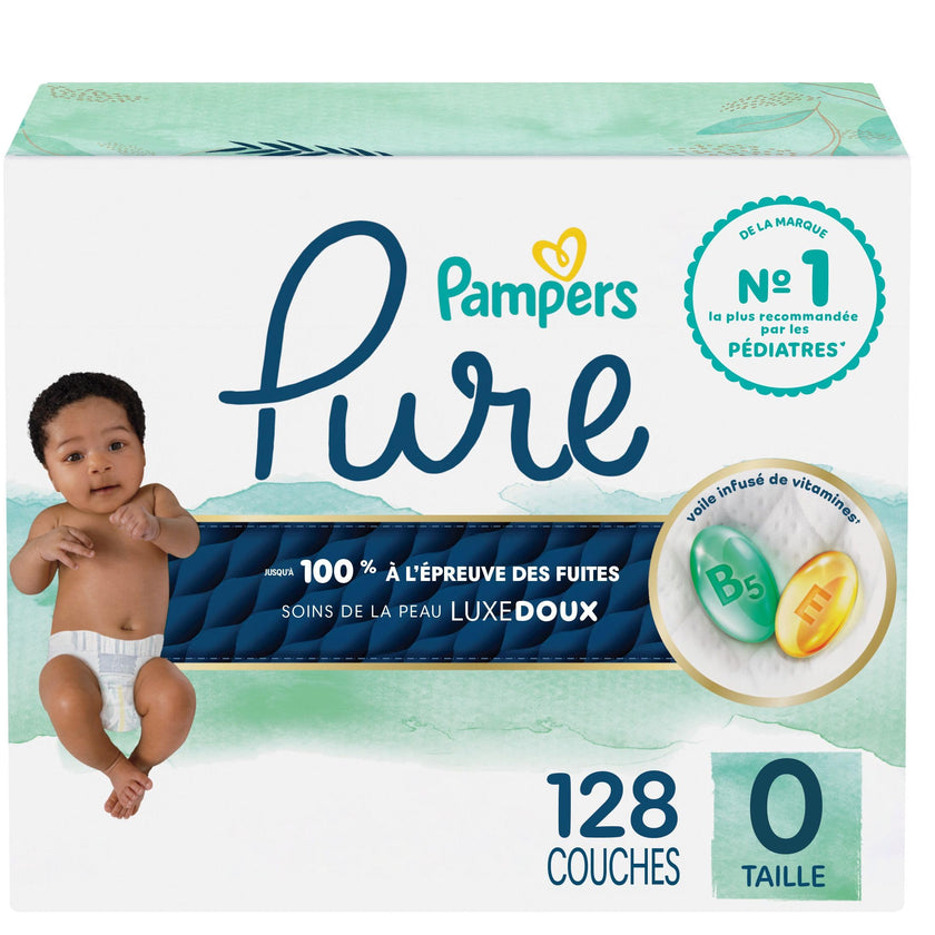 Pampers Pure Baby Diapers, Size 0, Up to 100% Leakproof, Premium Hypoallergenic Soft Diapers, 1 Pack (Count of 128) 🍁 All In One Marketplace Canada