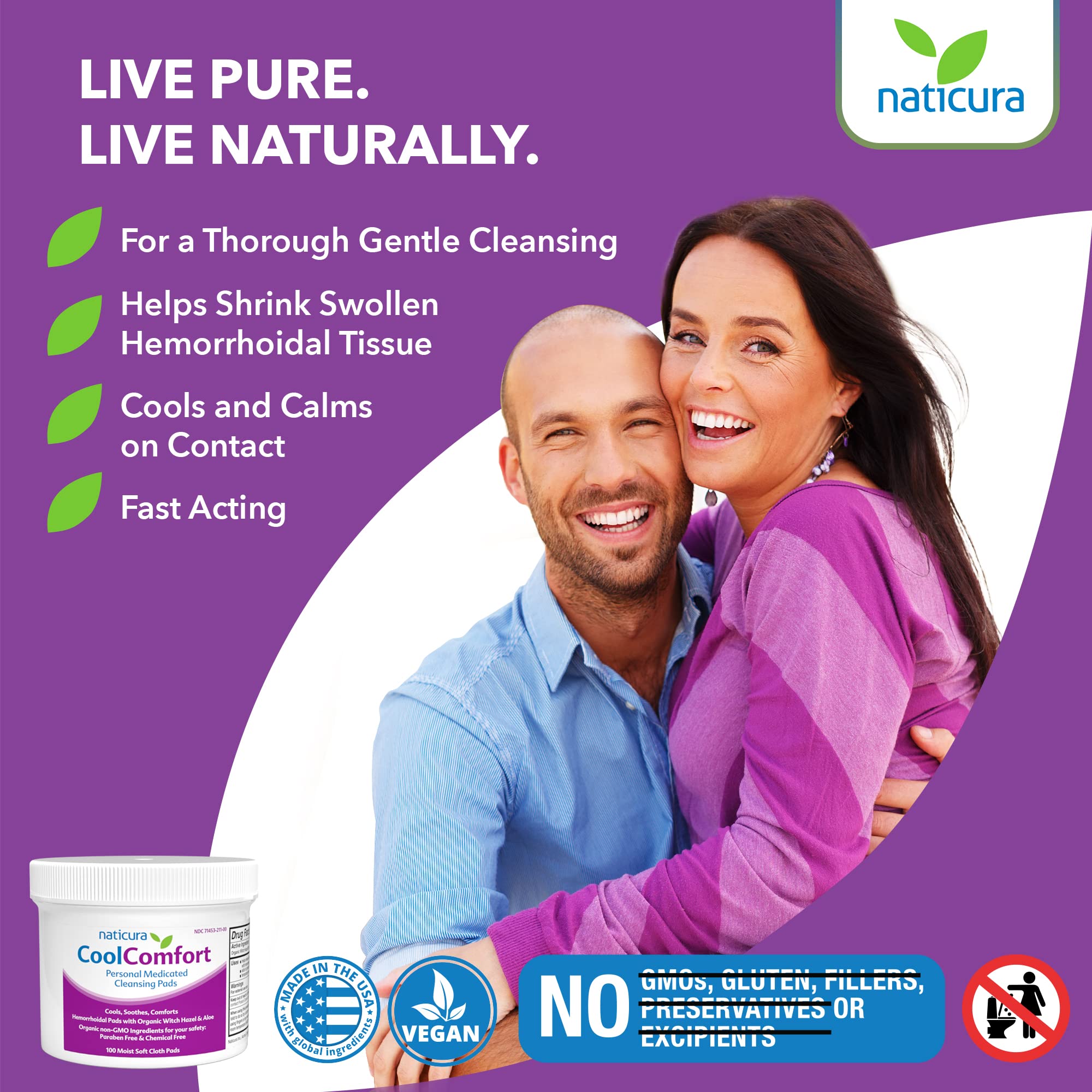 CoolComfort Personal Cleansing Pads with Organic Witch Hazel and Aloe Vera - All Natural and Fast Acting Wipes for Hemorrhoid Burning, Itching, Pain and Swelling - 100 Pads - No Parabens 🍁 All In One Marketplace Canada